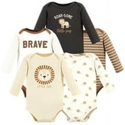 Hudson Baby Infant Boy Cotton Long-Sleeve Bodysuits, Brave Lion 5 Pack, Preemie